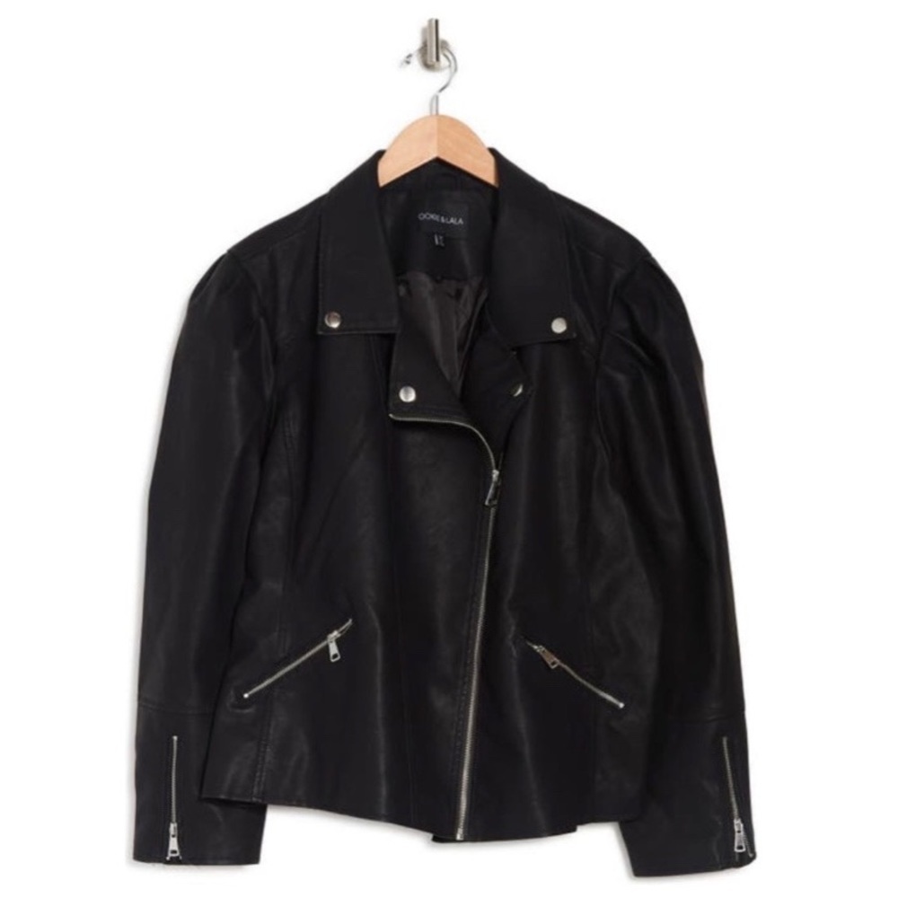 NEW| OOKIE AND LALA Faux Leather Puff Shoulder Moto Jacket (plus size)